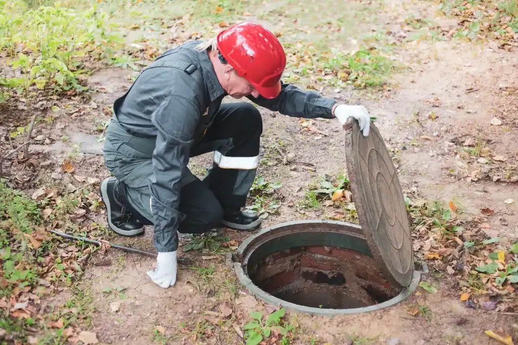 Septic tank cleaning service in Cook County, Illinois showing workers safely pumping and cleaning a residential septic tank